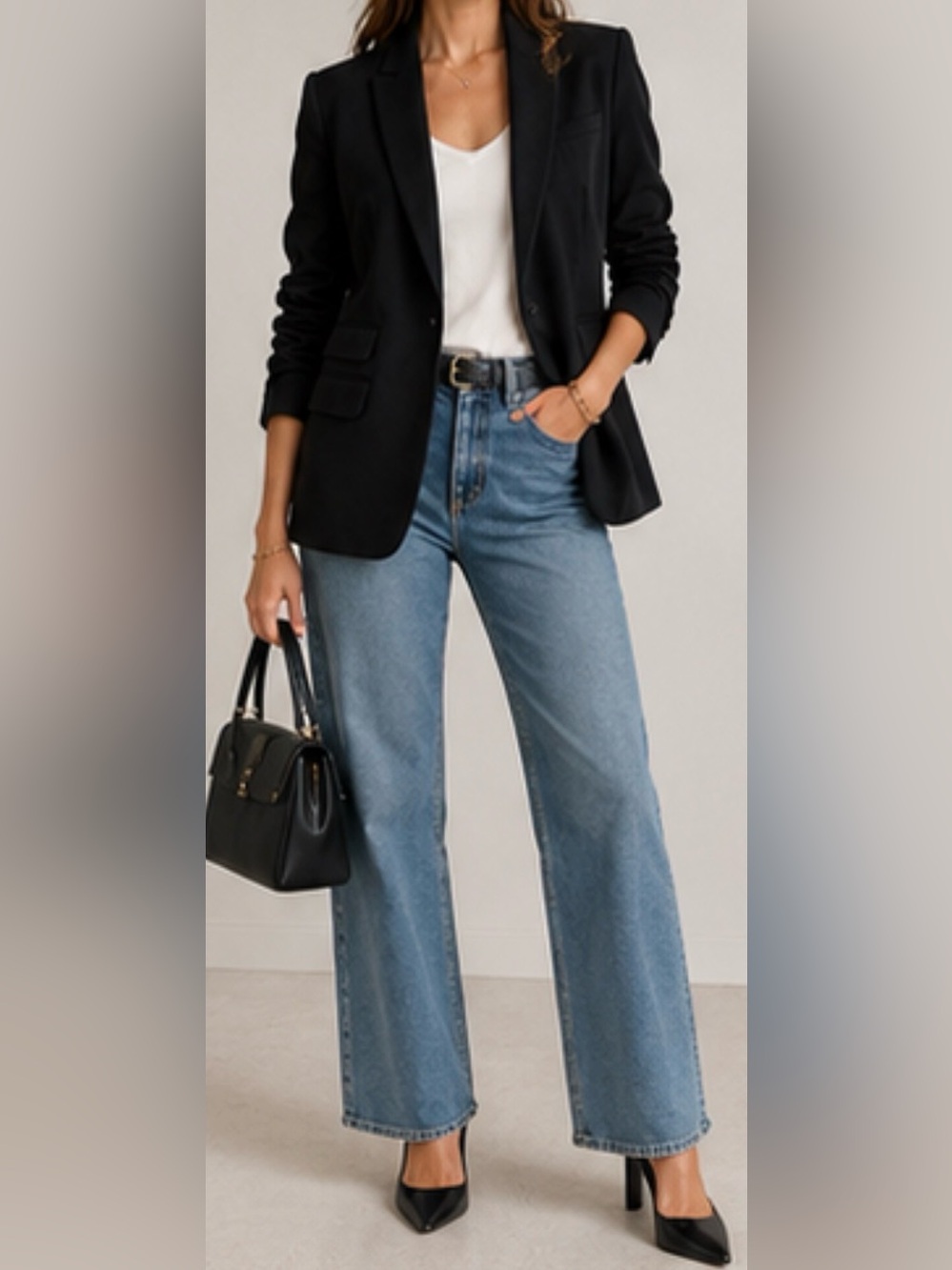 Veronica Beard Ruched Sleeve Cotton Blend Blazer Black Size L
